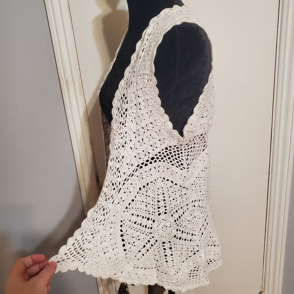 Joseph A Crochet Doily Layering Vest Cardigan Size S Boho Fairy Cottage Prairie - Picture 3 of 15